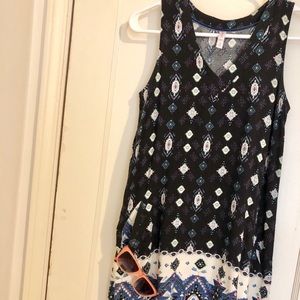 Breezy bohemian navy blue & white rayon dress
